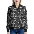 Black And White Cartoon Giraffe Print Women's Bomber Jacket