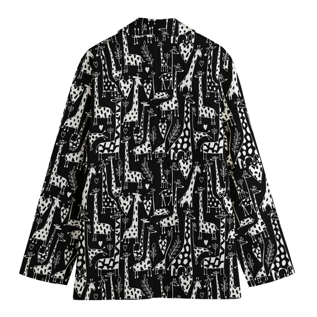 Black And White Cartoon Giraffe Print Women's Cotton Blazer