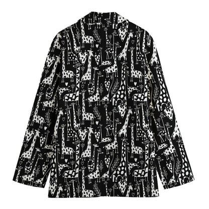 Black And White Cartoon Giraffe Print Women's Cotton Blazer