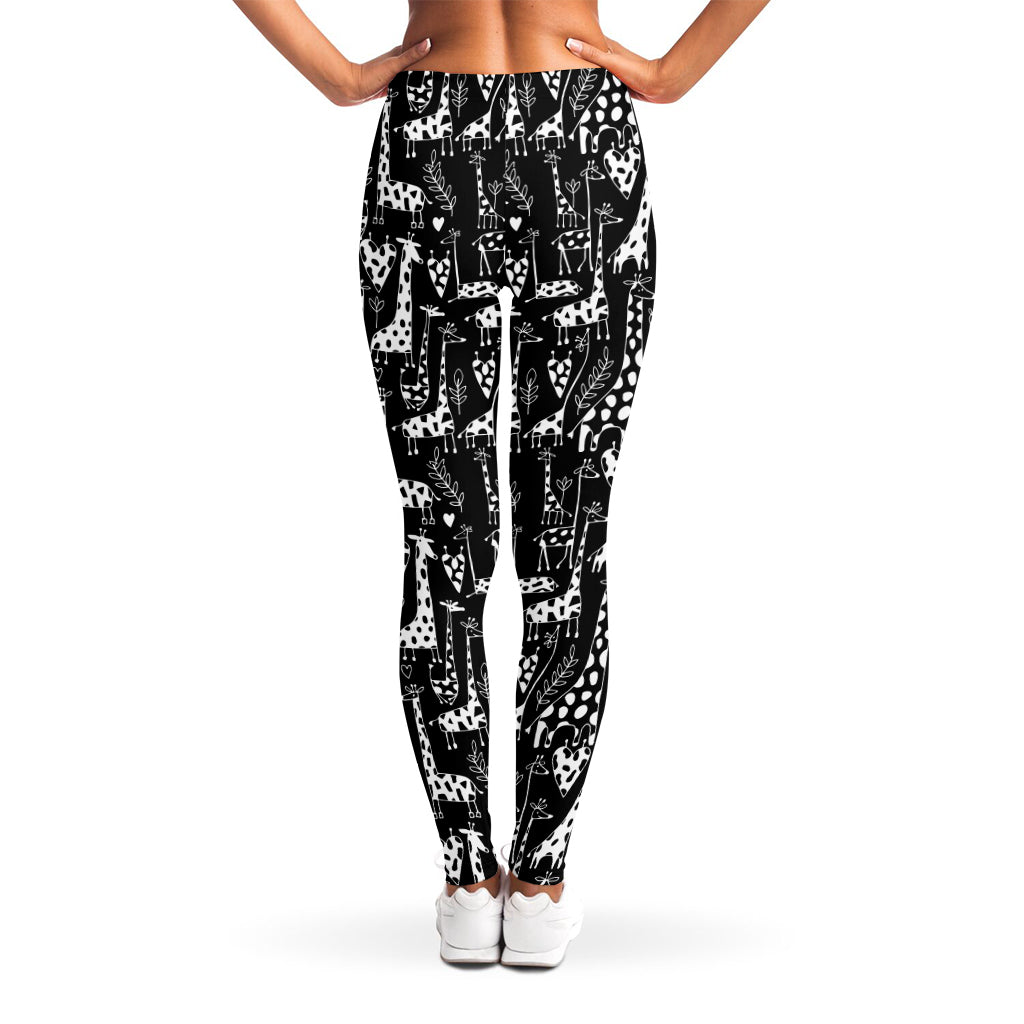 Black And White Cartoon Giraffe Print Women's Leggings