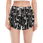 Black And White Cartoon Giraffe Print Women's Split Running Shorts