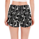 Black And White Cartoon Giraffe Print Women's Split Running Shorts