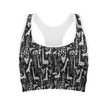 Black And White Cartoon Giraffe Print Women's Sports Bra