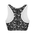 Black And White Cartoon Giraffe Print Women's Sports Bra