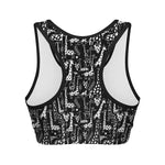 Black And White Cartoon Giraffe Print Women's Sports Bra