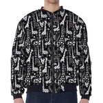 Black And White Cartoon Giraffe Print Zip Sleeve Bomber Jacket