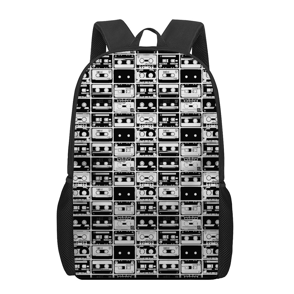 Black And White Cassette Tape Print 17 Inch Backpack