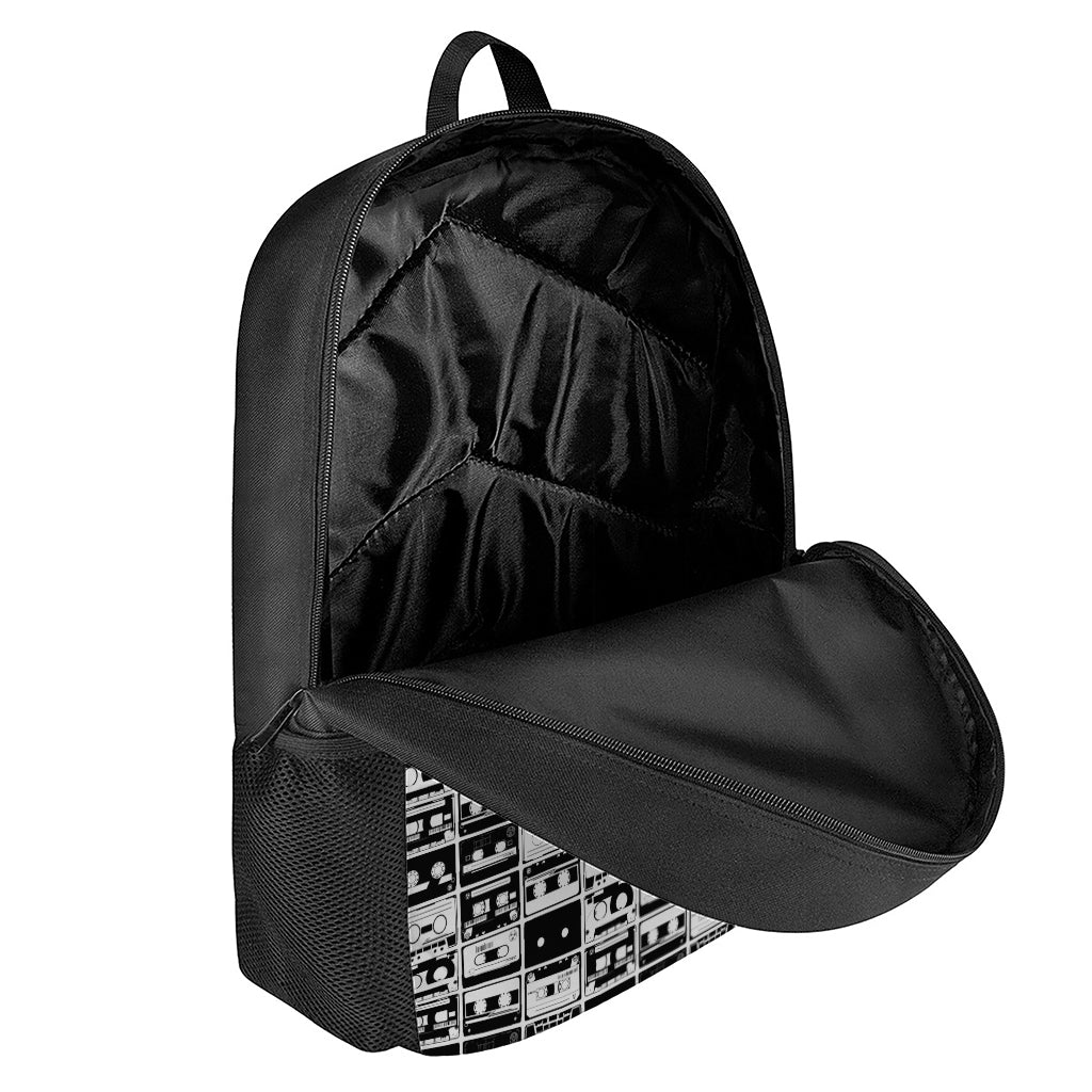 Black And White Cassette Tape Print 17 Inch Backpack