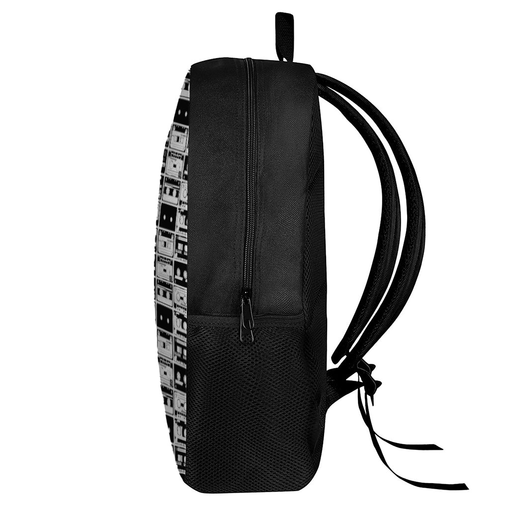 Black And White Cassette Tape Print 17 Inch Backpack