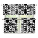 Black And White Cassette Tape Print 3 Piece Kitchen Curtains