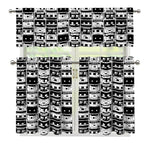 Black And White Cassette Tape Print 3 Piece Kitchen Curtains