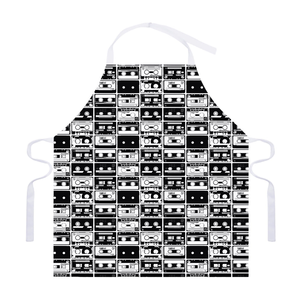 Black And White Cassette Tape Print Adjustable Apron