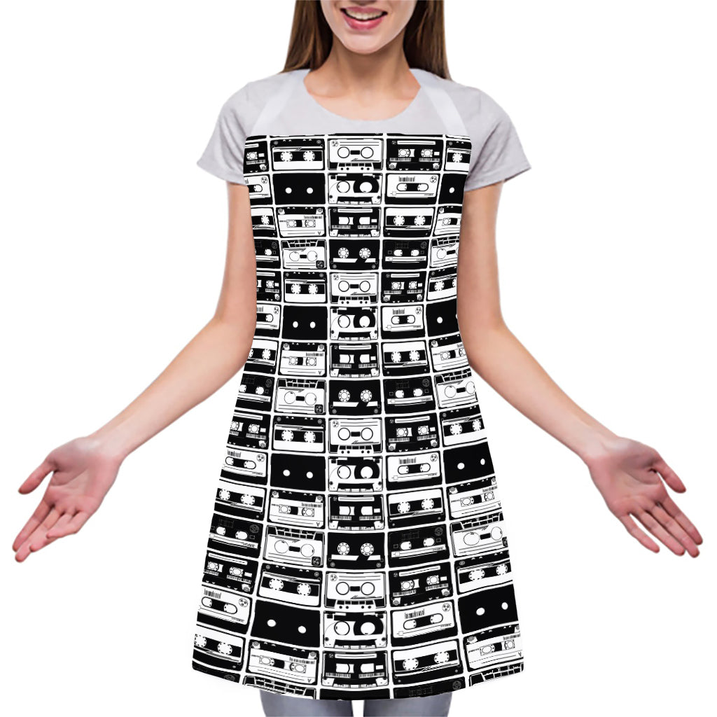 Black And White Cassette Tape Print Adjustable Apron