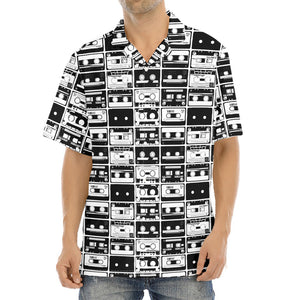 Black And White Cassette Tape Print Aloha Shirt