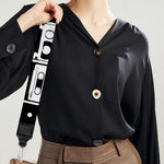 Black And White Cassette Tape Print Bag Strap