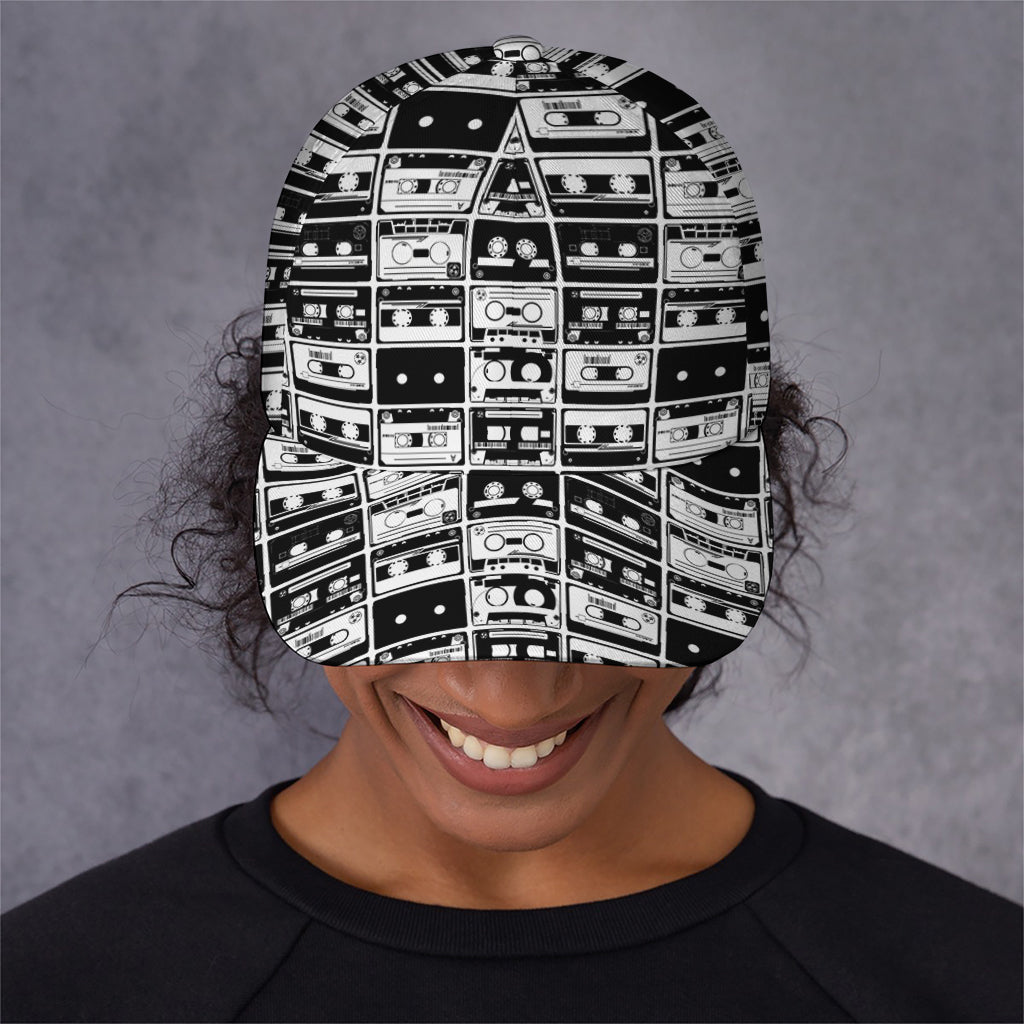 Black And White Cassette Tape Print Baseball Cap