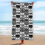 Black And White Cassette Tape Print Beach Towel