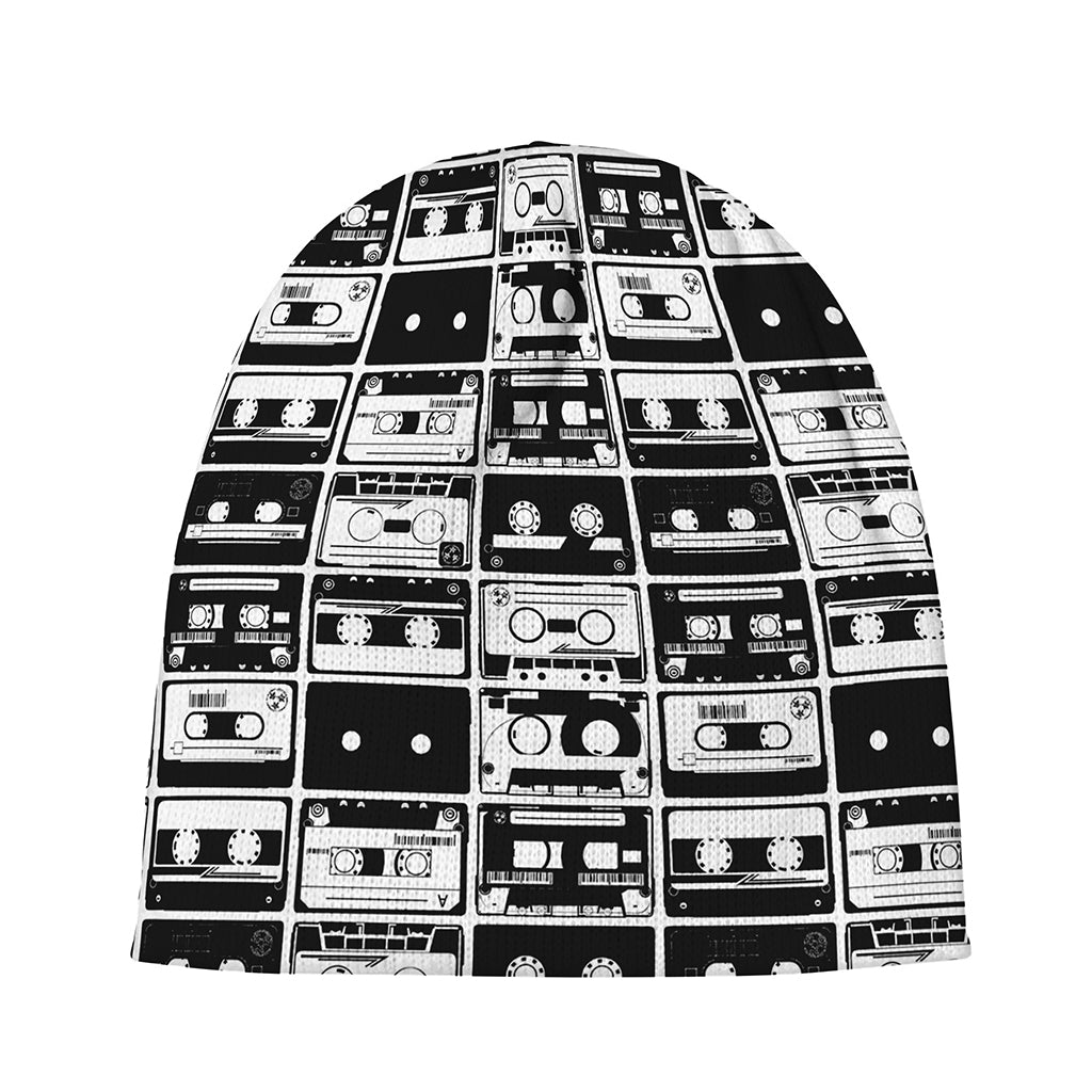 Black And White Cassette Tape Print Beanie
