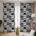 Black And White Cassette Tape Print Dimout Pencil Pleat Curtains