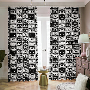 Black And White Cassette Tape Print Blackout Pencil Pleat Curtains