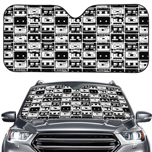 Black And White Cassette Tape Print Car Windshield Sun Shade