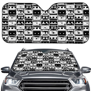 Black And White Cassette Tape Print Car Windshield Sun Shade