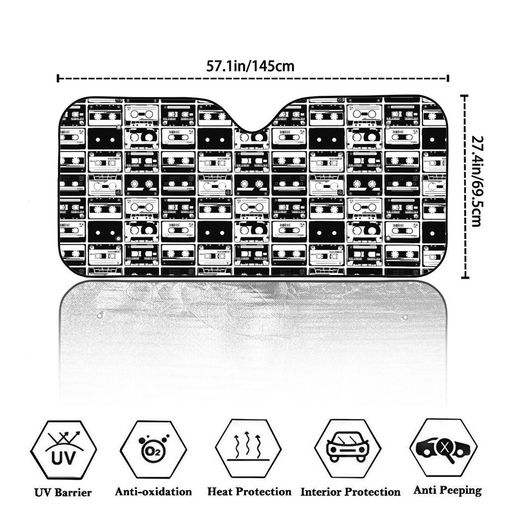 Black And White Cassette Tape Print Car Windshield Sun Shade