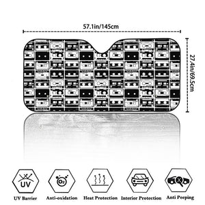 Black And White Cassette Tape Print Car Windshield Sun Shade