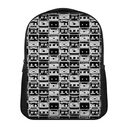 Black And White Cassette Tape Print Casual Backpack
