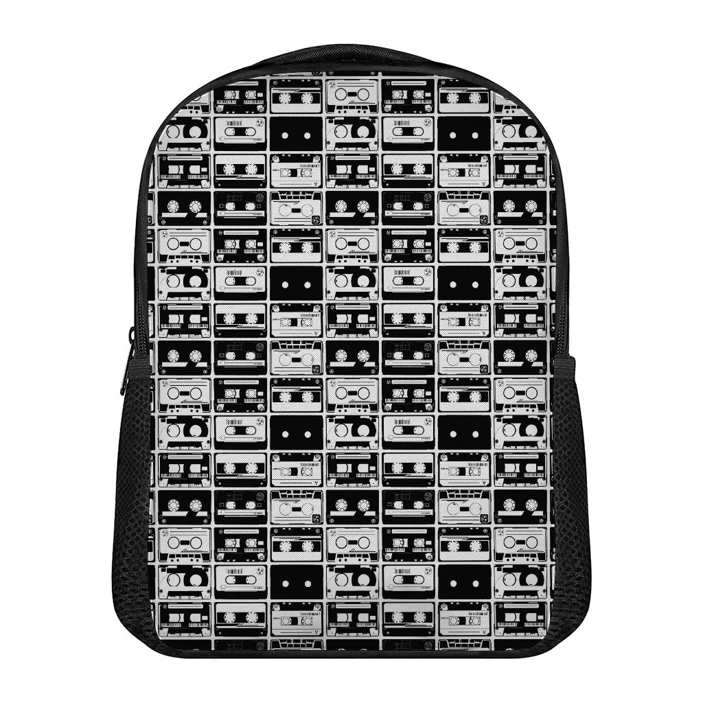 Black And White Cassette Tape Print Casual Backpack