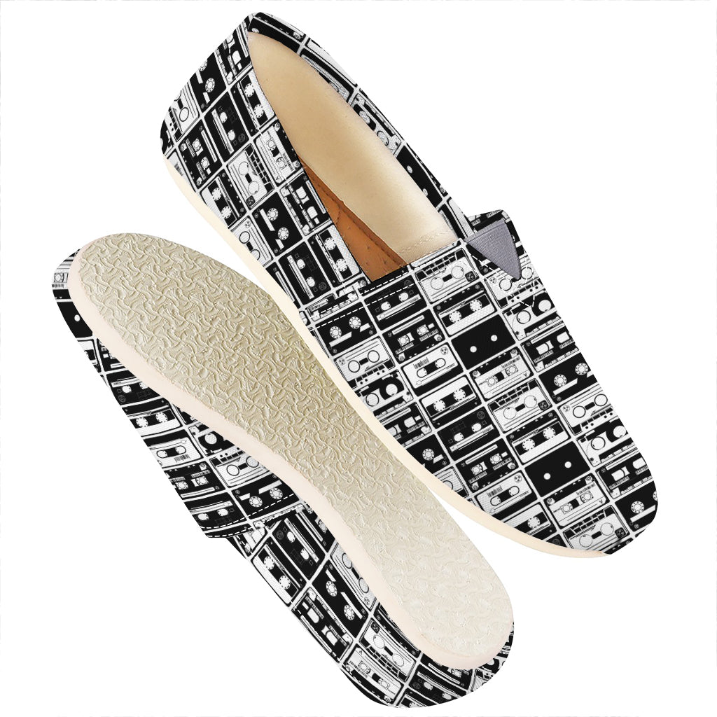 Black And White Cassette Tape Print Casual Shoes