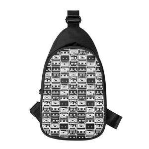 Black And White Cassette Tape Print Chest Bag