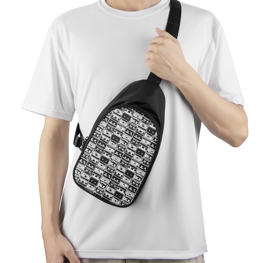 Black And White Cassette Tape Print Chest Bag