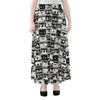 Black And White Cassette Tape Print Chiffon Maxi Skirt