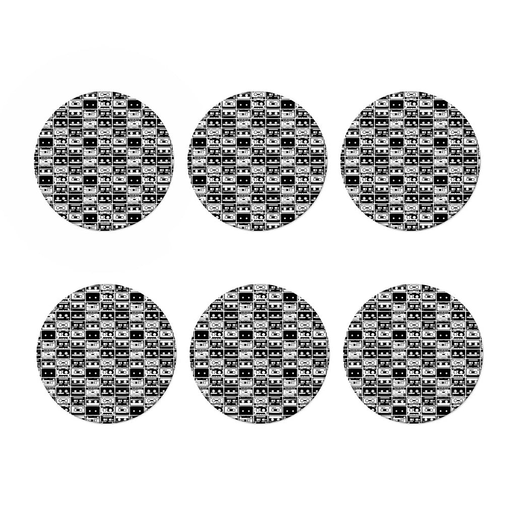 Black And White Cassette Tape Print Coaster Set