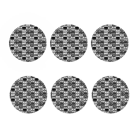 Black And White Cassette Tape Print Coaster Set