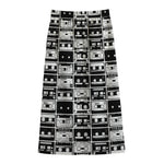 Black And White Cassette Tape Print Cotton Front Slit Maxi Skirt