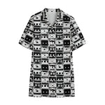 Black And White Cassette Tape Print Cotton Hawaiian Shirt