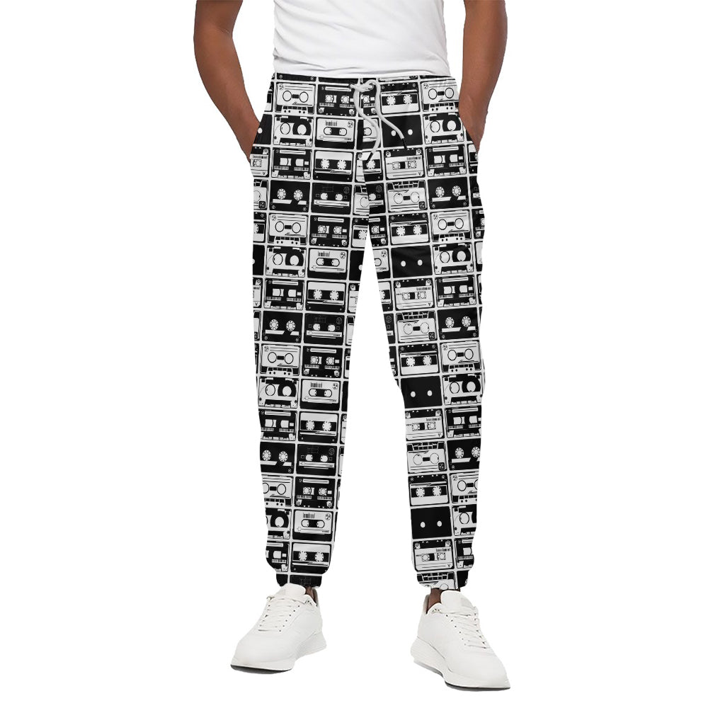 Black And White Cassette Tape Print Cotton Pants