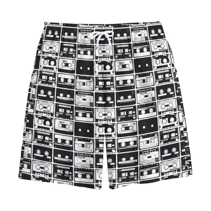 Black And White Cassette Tape Print Cotton Shorts