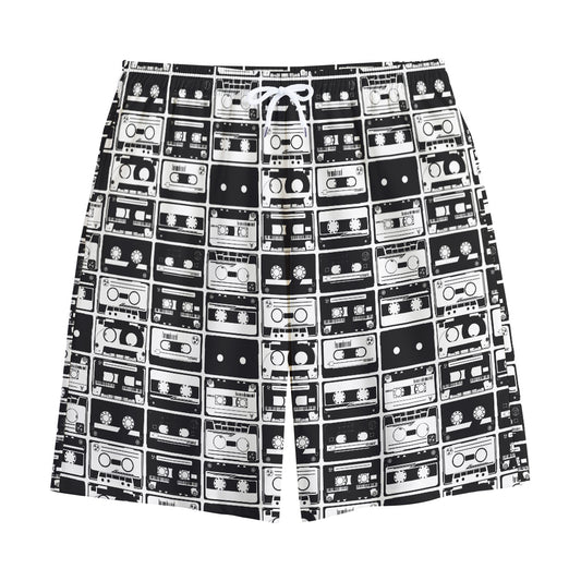 Black And White Cassette Tape Print Cotton Shorts