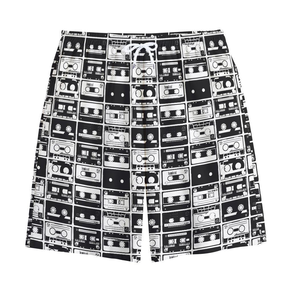 Black And White Cassette Tape Print Cotton Shorts