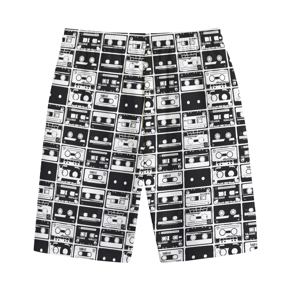 Black And White Cassette Tape Print Cotton Shorts