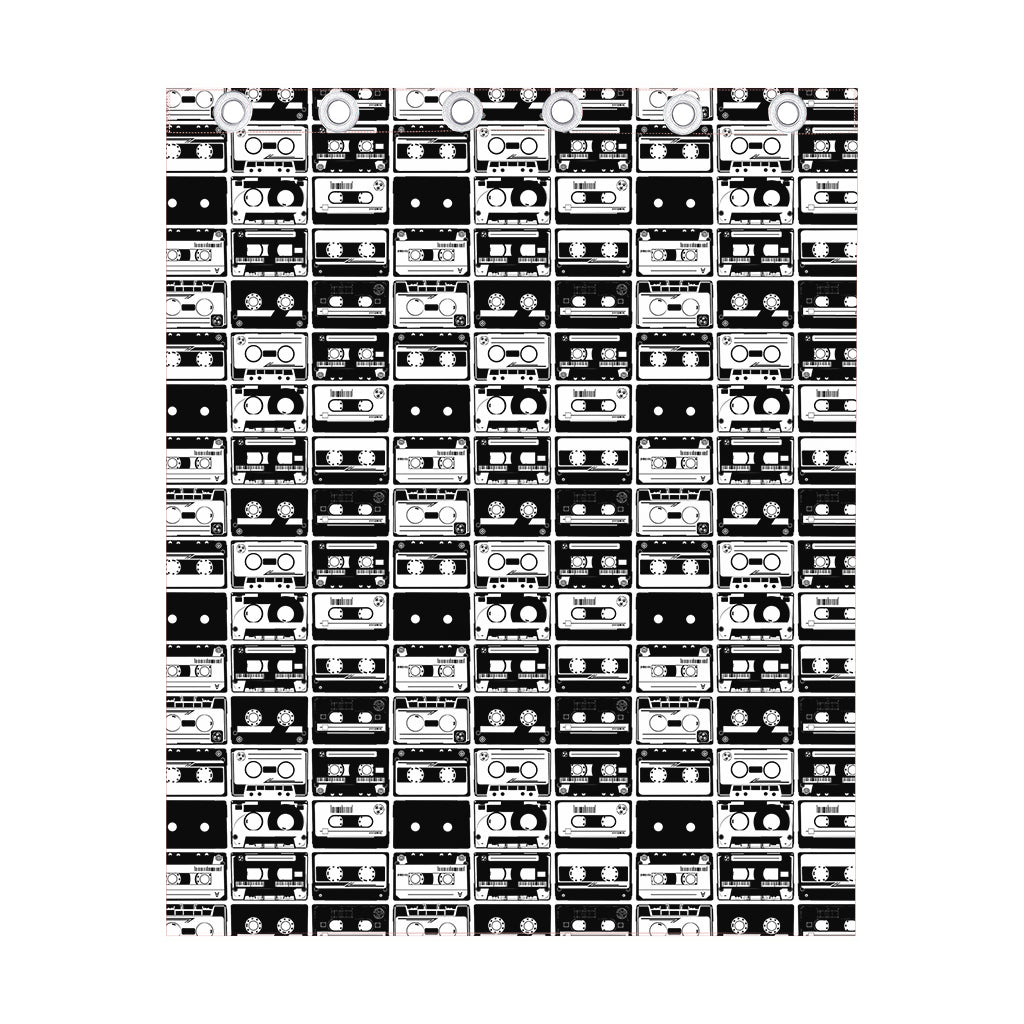 Black And White Cassette Tape Print Curtain