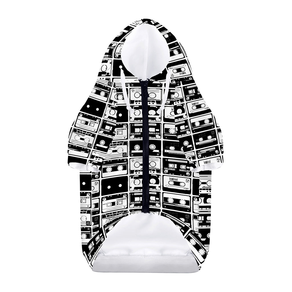 Black And White Cassette Tape Print Dog Zip Up Hoodie