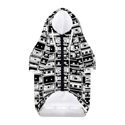 Black And White Cassette Tape Print Dog Zip Up Hoodie
