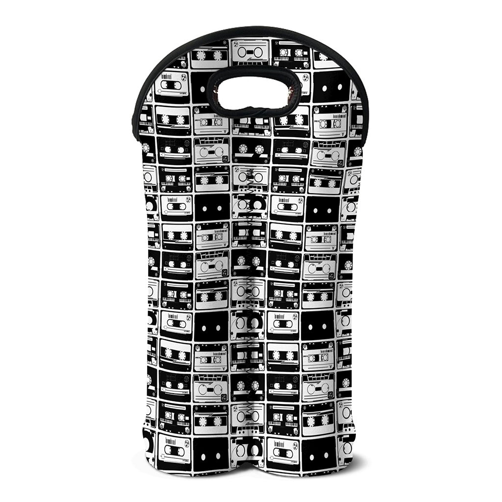 Black And White Cassette Tape Print Double Neoprene Wine Tote