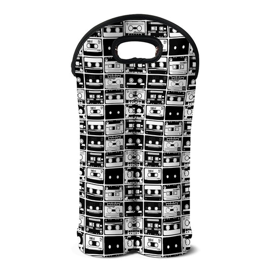 Black And White Cassette Tape Print Double Neoprene Wine Tote