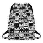 Black And White Cassette Tape Print Drawstring Backpack