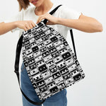 Black And White Cassette Tape Print Drawstring Backpack
